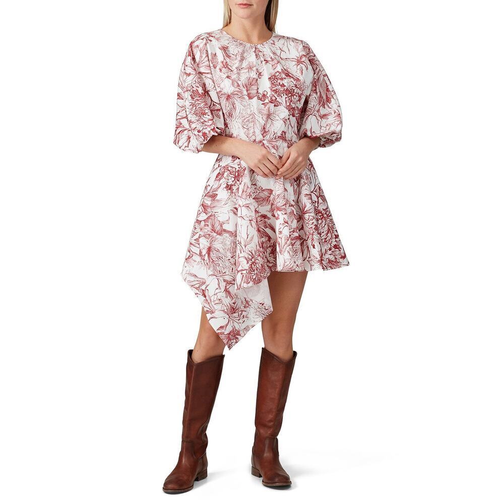 PETERSYN Rustic Red Pink Floral Printed Cotton
Puff Sleeves Isodora Dress S